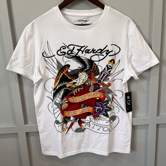 Ed Hardy graphic tee pierced hearts and true love Y2K - Picture 3 of 9